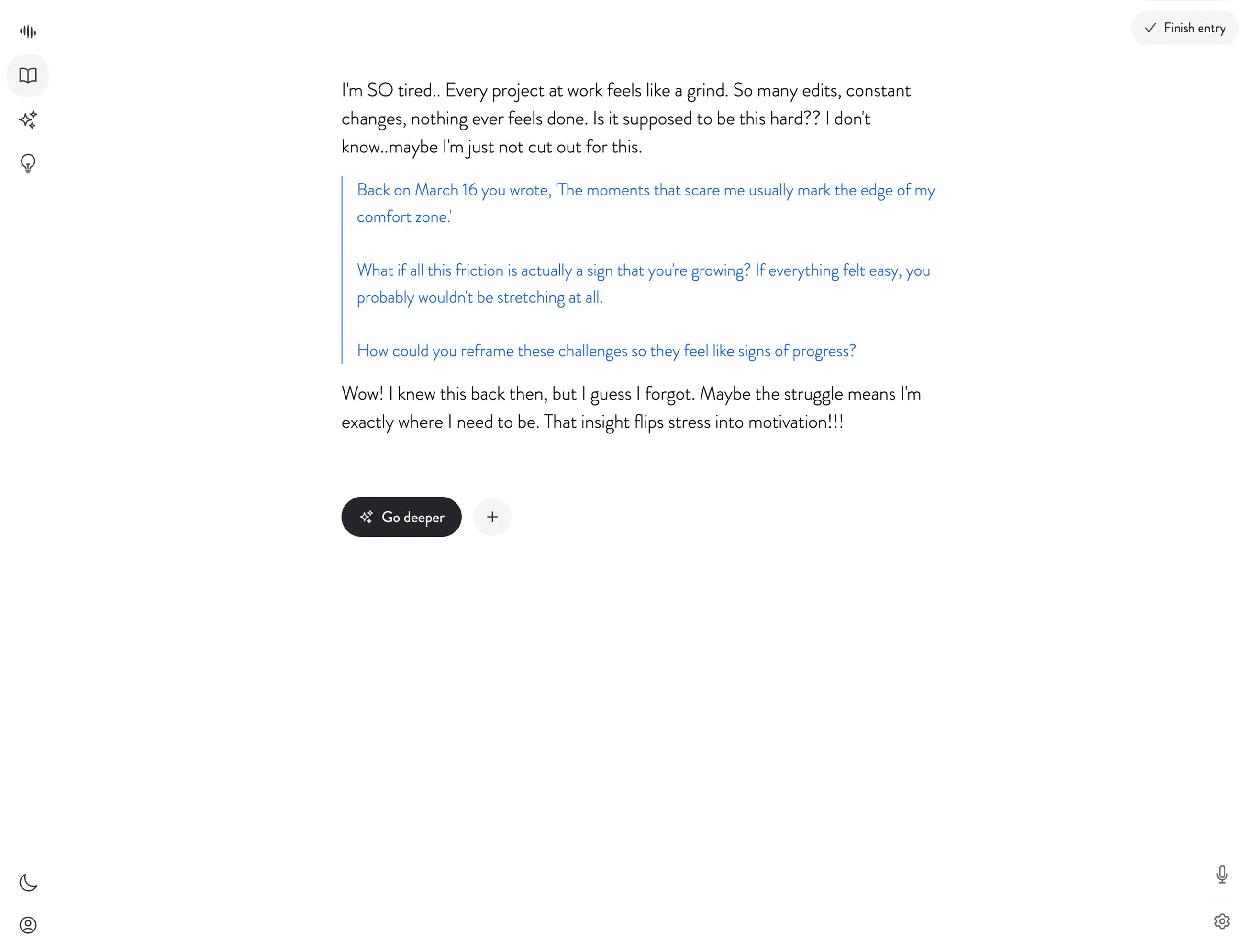 Mindsera web app with an AI journaling companion